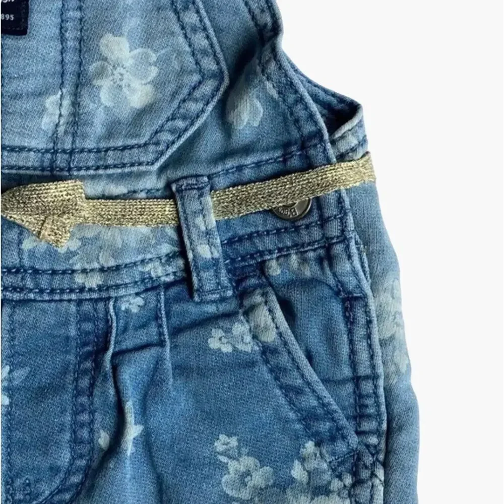 OshKosh B'Gosh Overalls Infant Girls Size 6 Months denim jeans Pants Gold Belt F